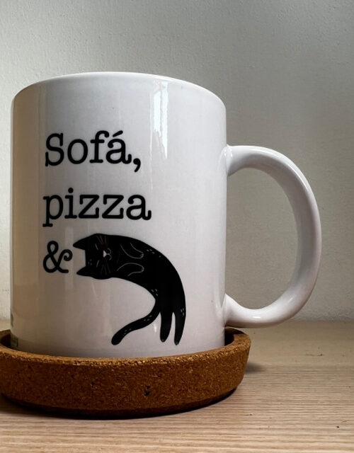 Taza Sofá, pizza &gatos